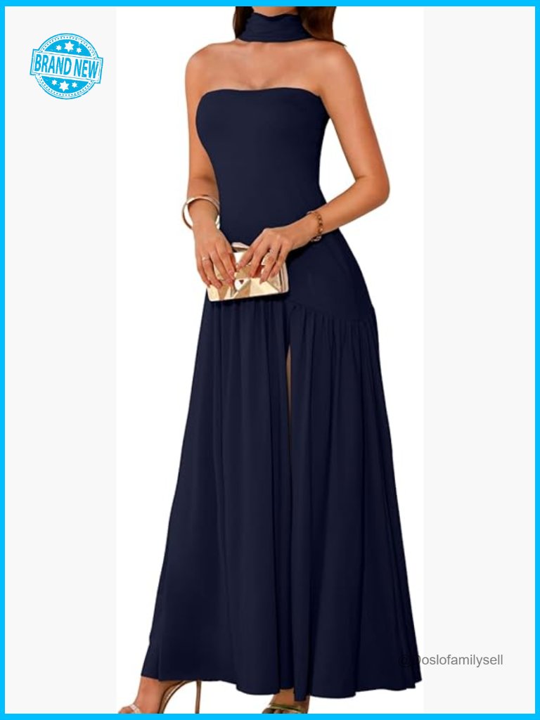 Maxi Tube Dress With Scarf Drop Waist High Slit Formal Prom Wedding Guest Gown